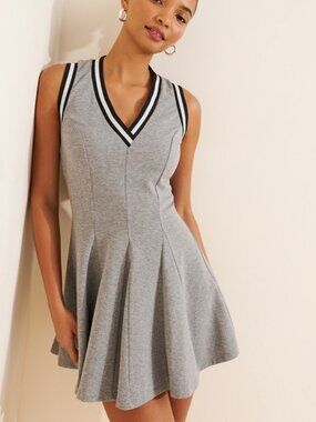 Daily Practice Anthropologie NWT Sleeveless V-Neck Sporty Grey Mini Dress Pleats